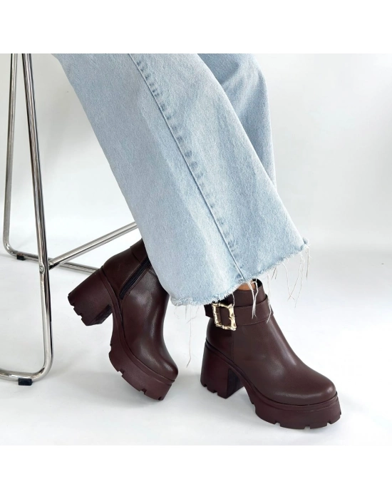 Pinma Kahverengi Cilt Topuklu Bot - Bamido