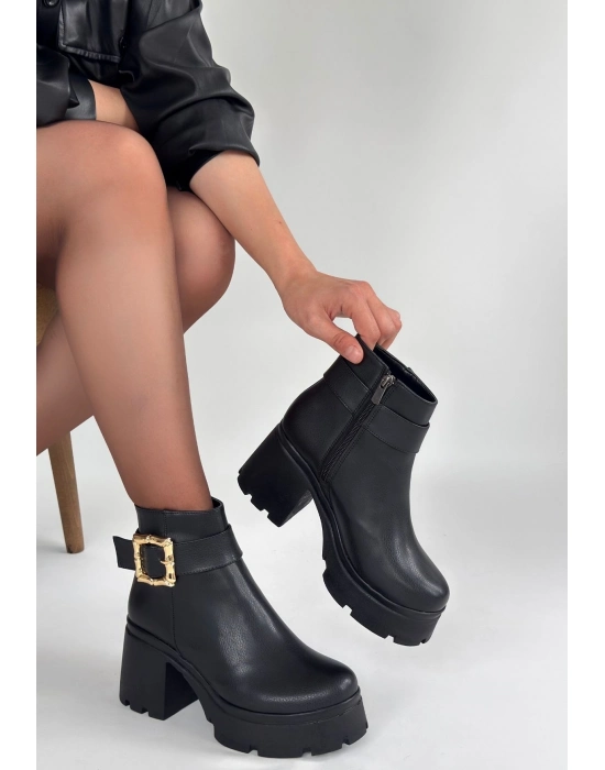 Pinma Siyah Cilt Topuklu Bot - Bamido