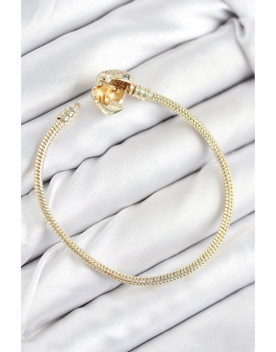 Pirinç Charm Zirkon Taşlı Kalp Model Gold Renk Kadın Bileklik - Bamido