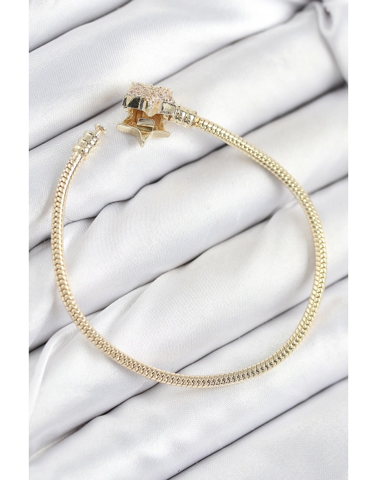 Pirinç Charm Zirkon Taşlı Yıldız Model Gold Renk Kadın Bileklik - Bamido