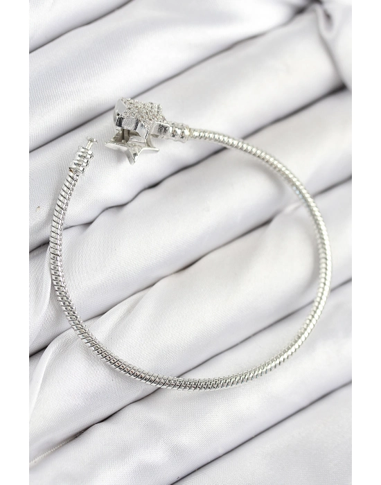 Pirinç Charm Zirkon Taşlı Yıldız Model Gümüş Renk Kadın Bileklik - Bamido