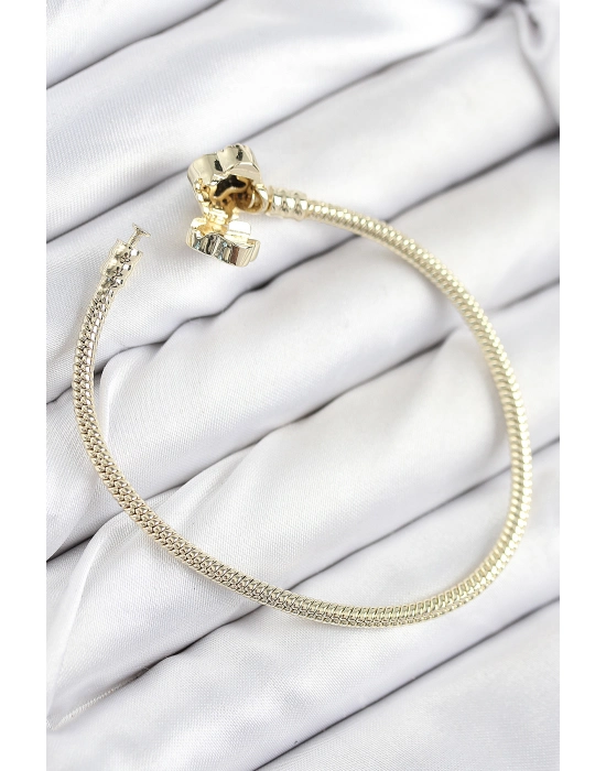 Pirinç Charm Zirkon Taşlı Yonca Model Gold Renk Kadın Bileklik - Bamido