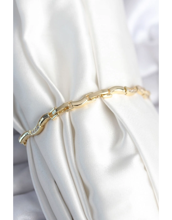 Pirinç Gold Renk Dalgalı Model Kadın Bileklik - Bamido