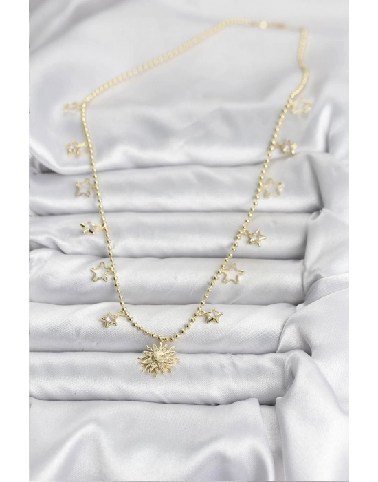 Pirinç Gold Renk Güneş Model Kadın Kolye - Bamido