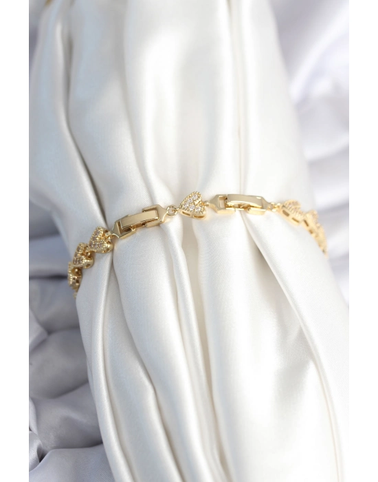 Pirinç Gold Renk Kalp Model Kadın Bileklik - Bamido