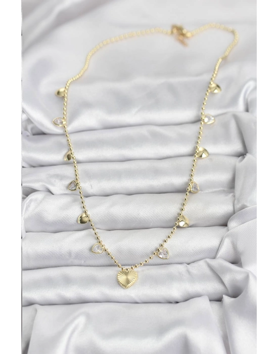 Pirinç Gold Renk Kalp Model Kadın Kolye - Bamido