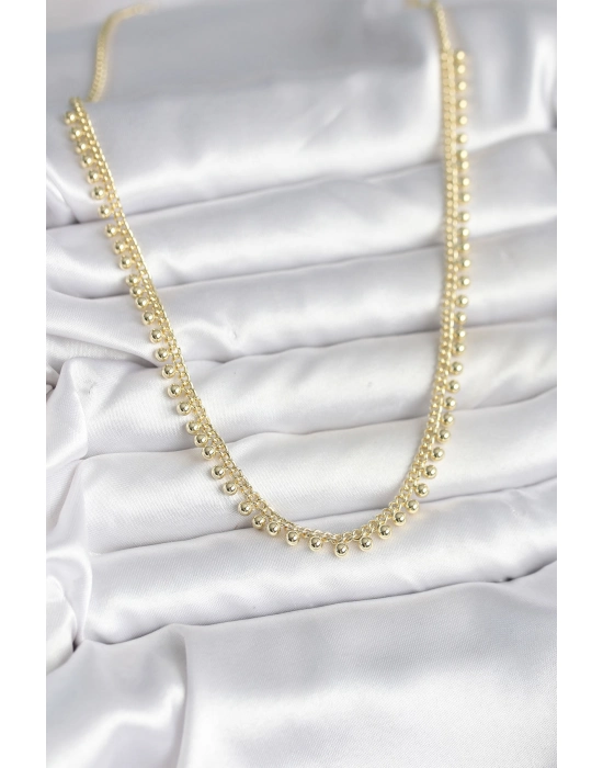 Pirinç Gold Renk Sıralı Topçuk Model Kadın Kolye - Bamido