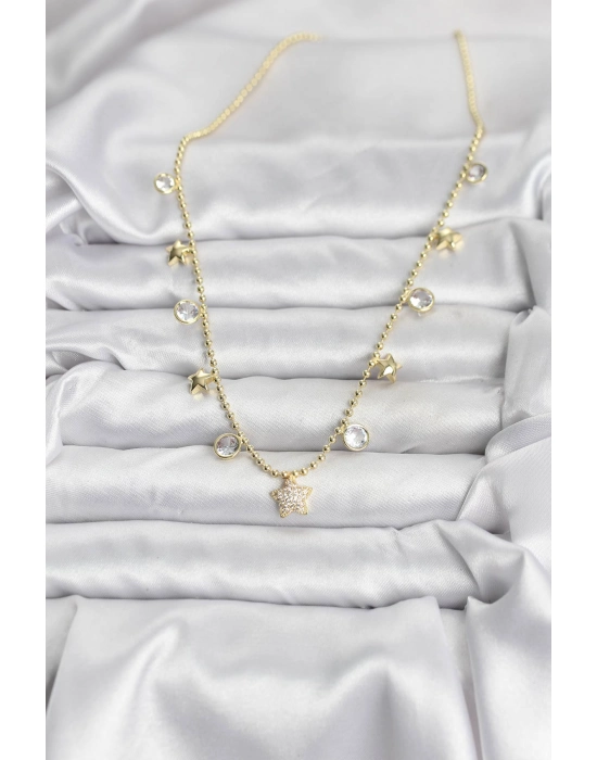 Pirinç Gold Renk Yıldız Model Kadın Kolye - Bamido