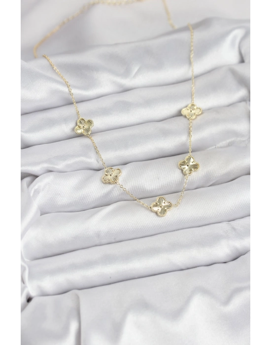 Pirinç Gold Renk Yonca Kadın Kolye - Bamido