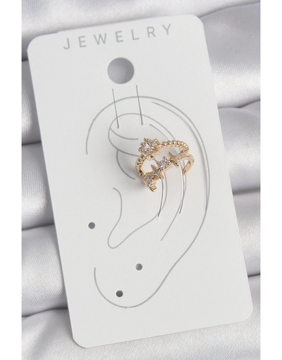 Pirinç Gold Renk Zirkon Taşlı Yıldız Model Kadın Kıkırdak Küpe - Bamido