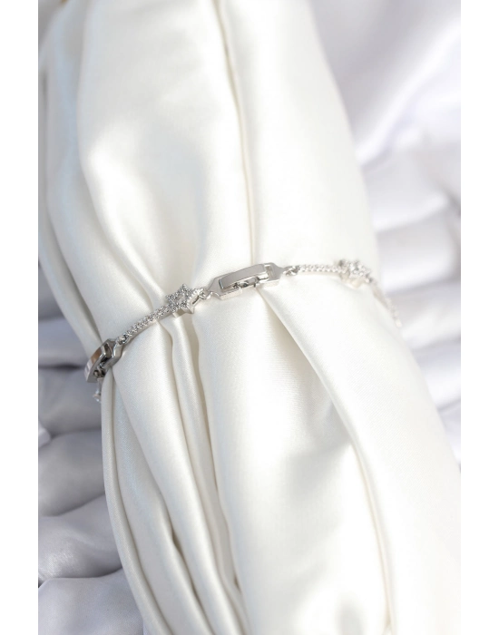 Pirinç Gümüş Renk Halley Yıldız Model Kadın Bileklik - Bamido