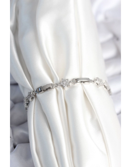 Pirinç Gümüş Renk Yıldız Model Kadın Bileklik - Bamido