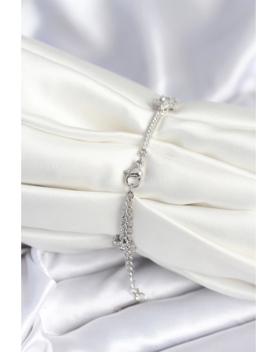 Pirinç Gümüş Renk Yıldız Model Kadın Bileklik - Bamido