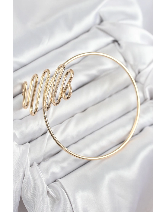 Pirinç Kıvrımlı Model Gold Renk Kadın Pazu Bileklik - Bamido