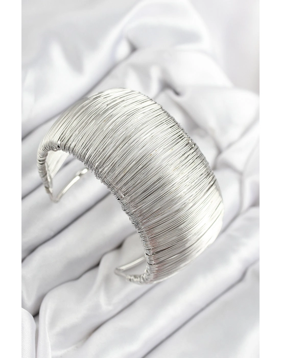 Pirinç Tel Sarma Model Gümüş Renk Kadın Bileklilk - Bamido