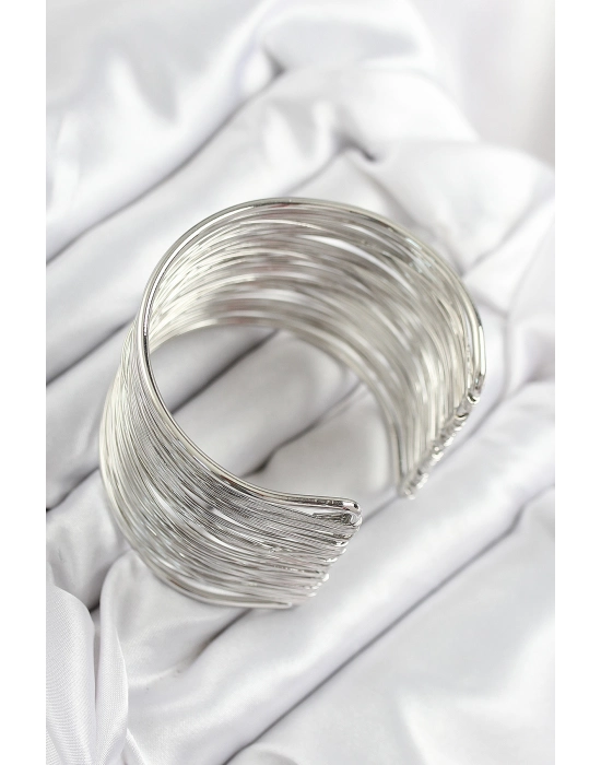Pirinç Tel Sarma Model Gümüş Renk Kadın Bileklilk - Bamido