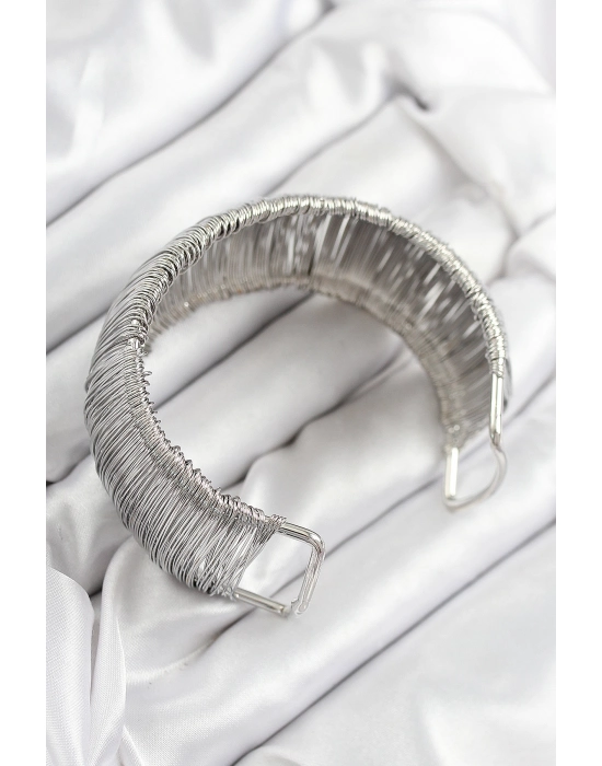 Pirinç Tel Sarma Model Gümüş Renk Kadın Bileklilk - Bamido