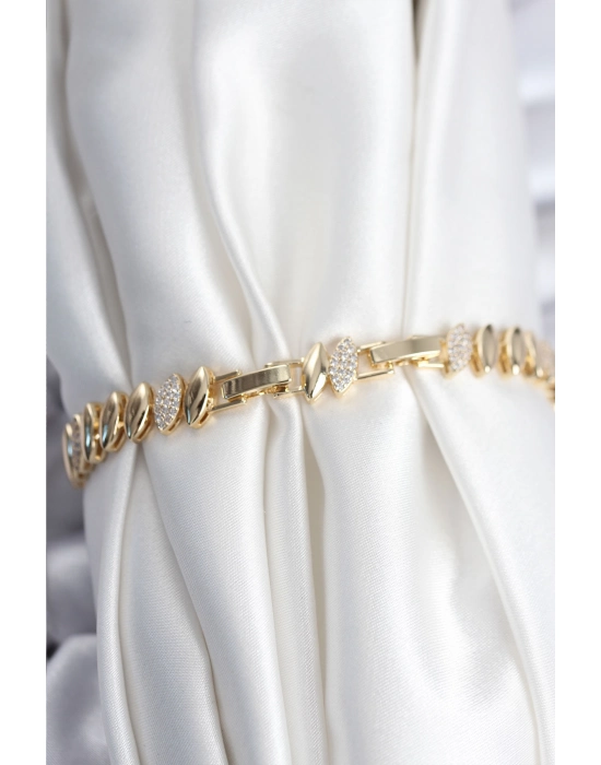 Pirinç Vıp Seri Gold Renk Arpa Model Kadın Bileklik - Bamido