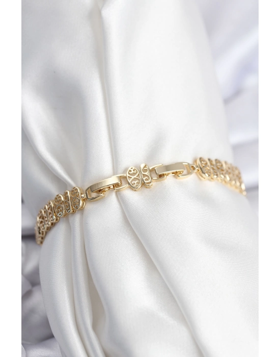 Pirinç Vıp Seri Gold Renk Oval Sıralı Kadın Bileklik - Bamido