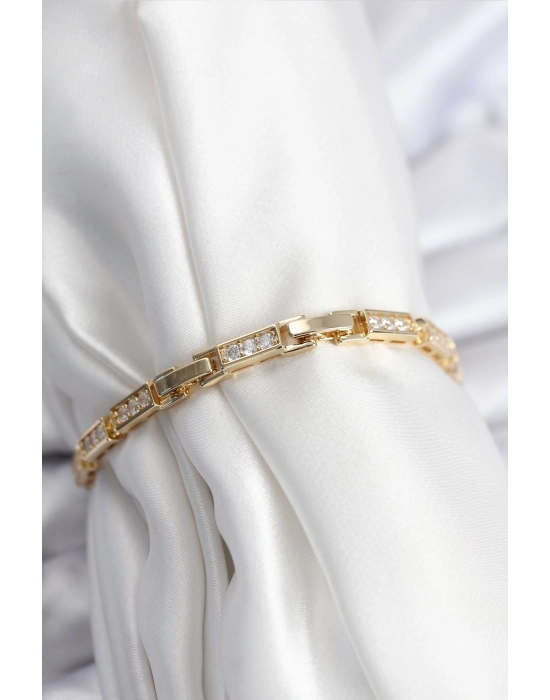 Pirinç Vıp Seri Gold Renk Parçalı Model Kadın Bileklik - Bamido