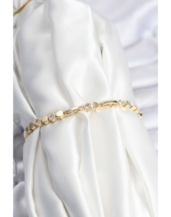 Pirinç Vıp Seri Gold Renk Petek Model Kadın Bileklik - Bamido