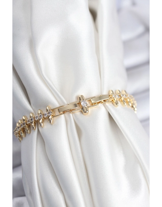 Pirinç Vıp Seri Gold Renk Sıralı Damla Model Kadın Bileklik - Bamido