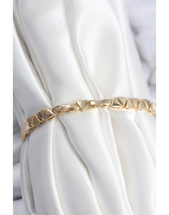 Pirinç Vıp Seri Gold Renk Sıralı Üçgen Model Kadın Bileklik - Bamido