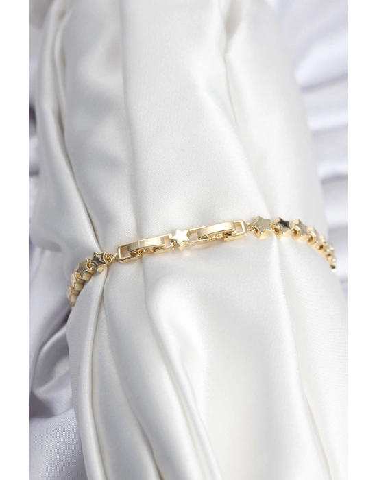 Pirinç Vıp Seri Gold Renk Sıralı Yıldız Model Kadın Bileklik - Bamido