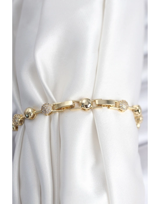 Pirinç Vıp Seri Gold Renk Topçuk Model Kadın Bileklik - Bamido