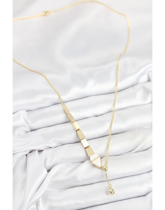 Pirinç Yılan Model Gold Renk Asansörlü Kadın Kolye - Bamido