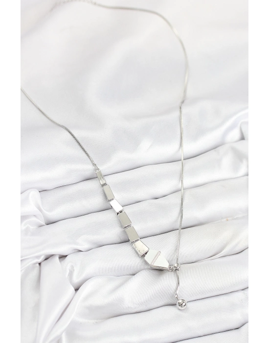 Pirinç Yılan Model Gümüş Renk Asansörlü Kadın Kolye - Bamido