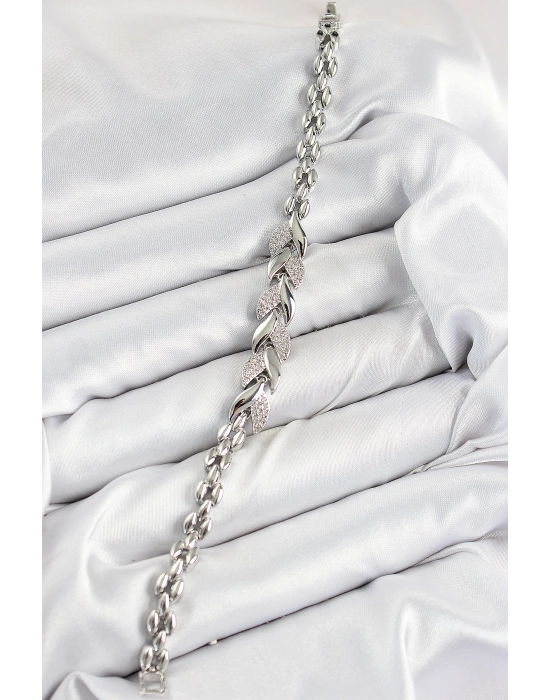 Pirinç Zirkon Taşlı Balık Kuyruğu Model Gümüş Renk Kadın Bileklik - Bamido