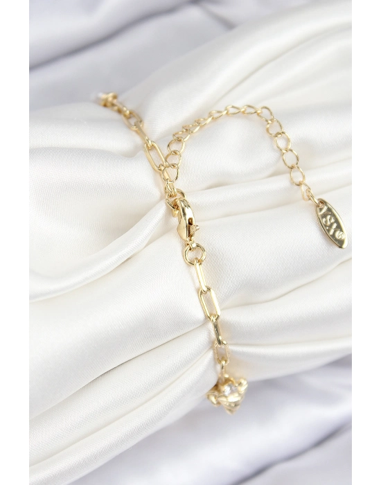 Pirinç Zirkon Taşlı Deniz Kabuğu Model Gold Renk Kadın Bileklik - Bamido