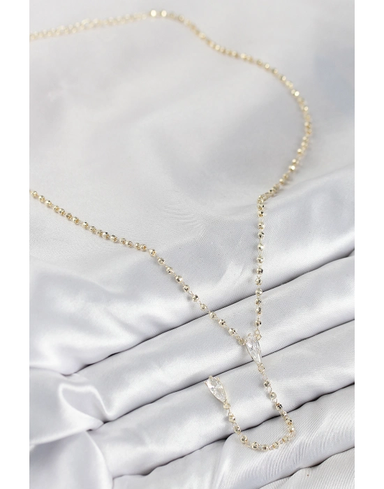 Pirinç Zirkon Taşlı Gold Renk Kadın Y Kolye - Bamido