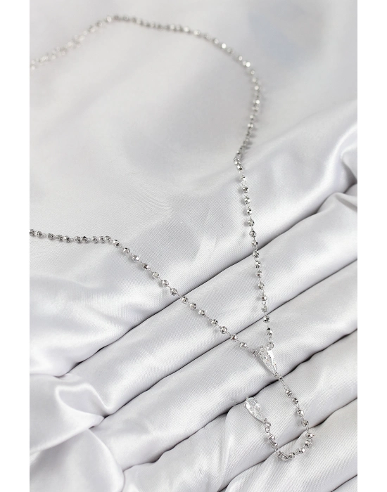 Pirinç Zirkon Taşlı Gümüş Renk Kadın Y Kolye - Bamido