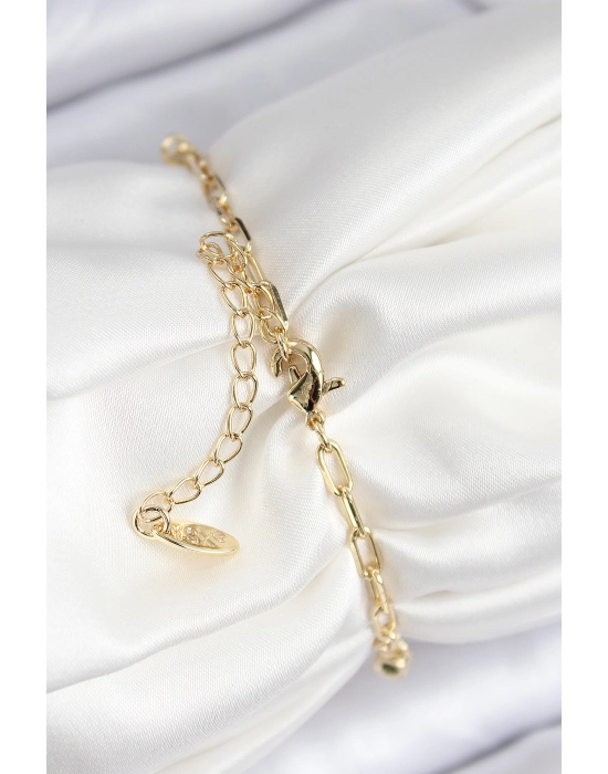 Pirinç Zirkon Taşlı İstiridye Model Gold Renk Kadın Bileklik - Bamido