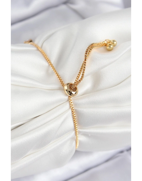 Pirinç Zirkon Taşlı Kare Model Gold Renk Asansörlü Kadın Bileklik - Bamido