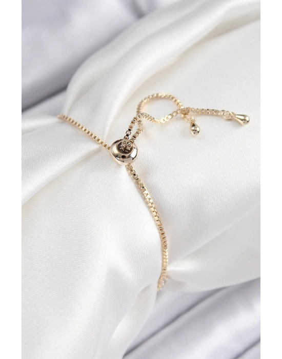 Pirinç Zirkon Taşlı Kutup Yıldızı Model Gold Renk Asansörlü Kadın Bileklik - Bamido