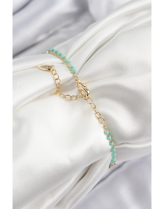 Pirinç Zirkon Taşlı Mavi Boncuklu Model Gold Renk Kadın Bileklik - Bamido