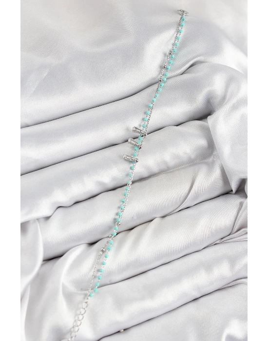 Pirinç Zirkon Taşlı Mavi Boncuklu Model Gümüş Renk Kadın Bileklik - Bamido