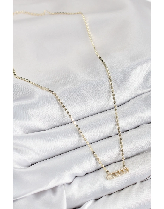 Pirinç Zirkon Taşlı Messika Model Ezme Zincir Gold Renk Kadın Kolye - Bamido