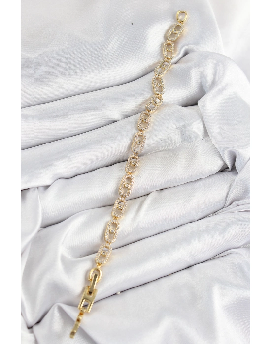 Pirinç Zirkon Taşlı Messika Model Gold Renk Vıp Seri Kadın Bileklik - Bamido