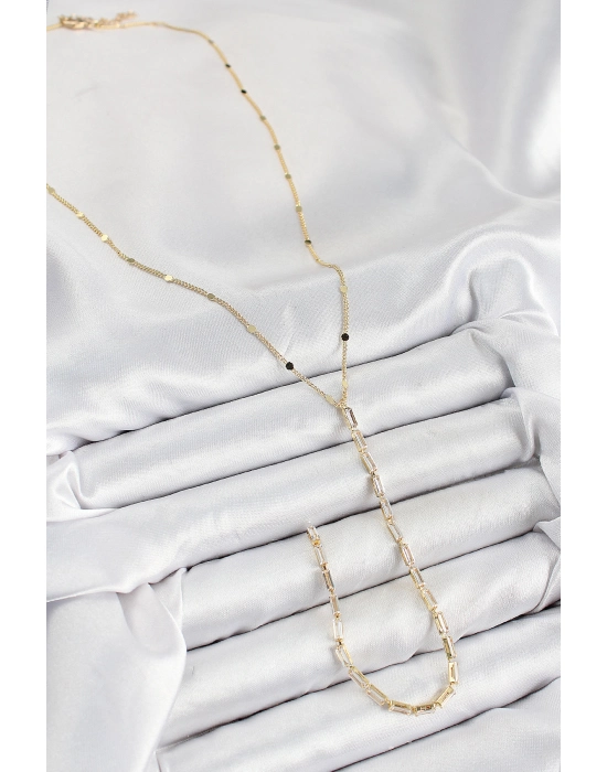 Pirinç Zirkon Taşlı Model Gold Renk Y Kolye - Bamido