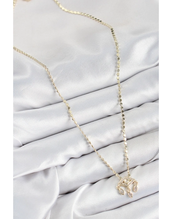 Pirinç Zirkon Taşlı Sallantılı Göz Model Ezme Zincir Gold Renk Kadın Kolye - Bamido