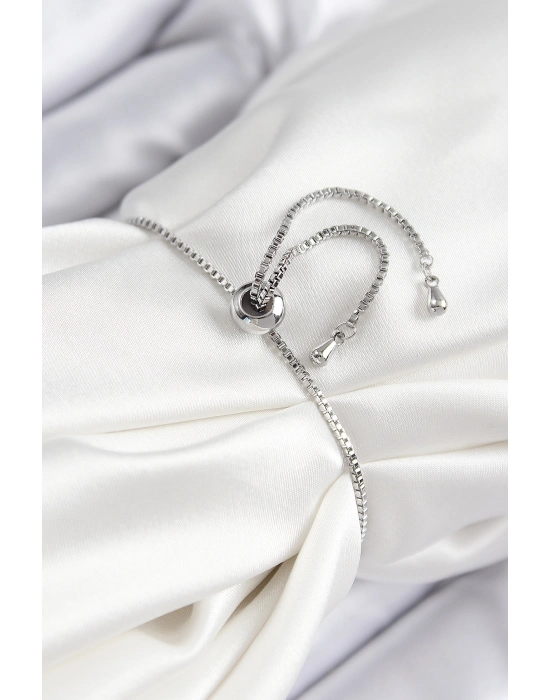 Pirinç Zirkon Taşlı Sıralı Ok Model Gümüş Renk Asansörlü Kadın Bileklik - Bamido