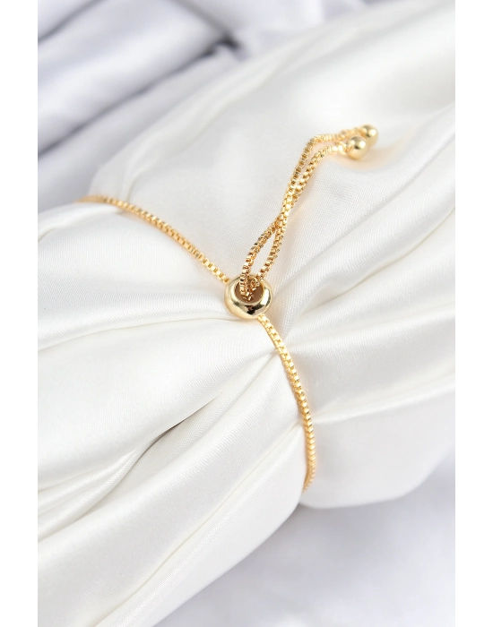 Pirinç Zirkon Taşlı Tennıs Model Gold Renk Asansörlü Kadın Bileklik - Bamido