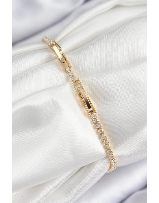 Pirinç Zirkon Taşlı Yıldız Model Gold Renk Kadın Bileklik - Bamido