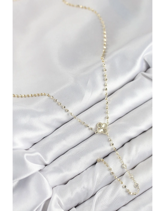 Pirinç Zirkon Taşlı Yonca Model Gold Renk Kadın Y Kolye - Bamido