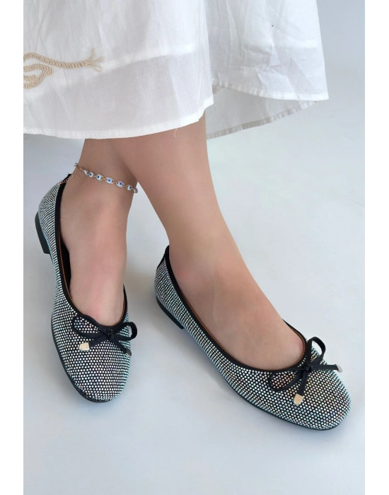 Potte Siyah Saten Babet Ayakkabı - Bamido