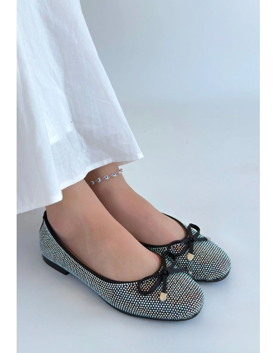 Potte Siyah Saten Babet Ayakkabı - Bamido